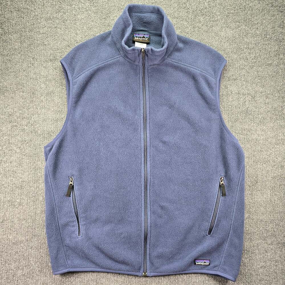 Patagonia Synchilla Vest Mens XL Slate Blue Full Zip Fleece Pockets Outdoor